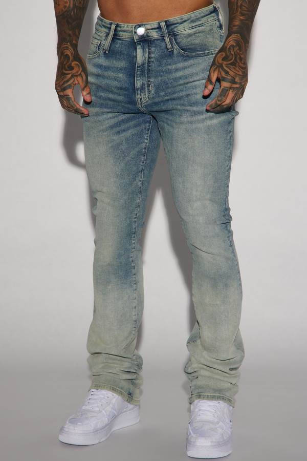 Light Blue Wash Fashion Nova Don't Worry Bout Me Stacked Skinny Flare Men Jeans USA | 019674ONI