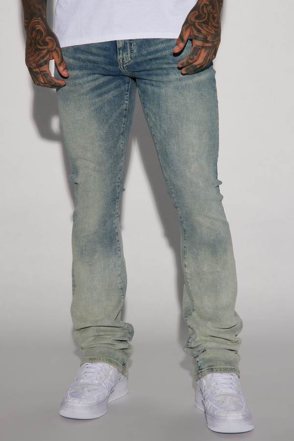 Light Blue Wash Fashion Nova Don\'t Worry Bout Me Stacked Skinny Flare Men Jeans USA | 019674ONI