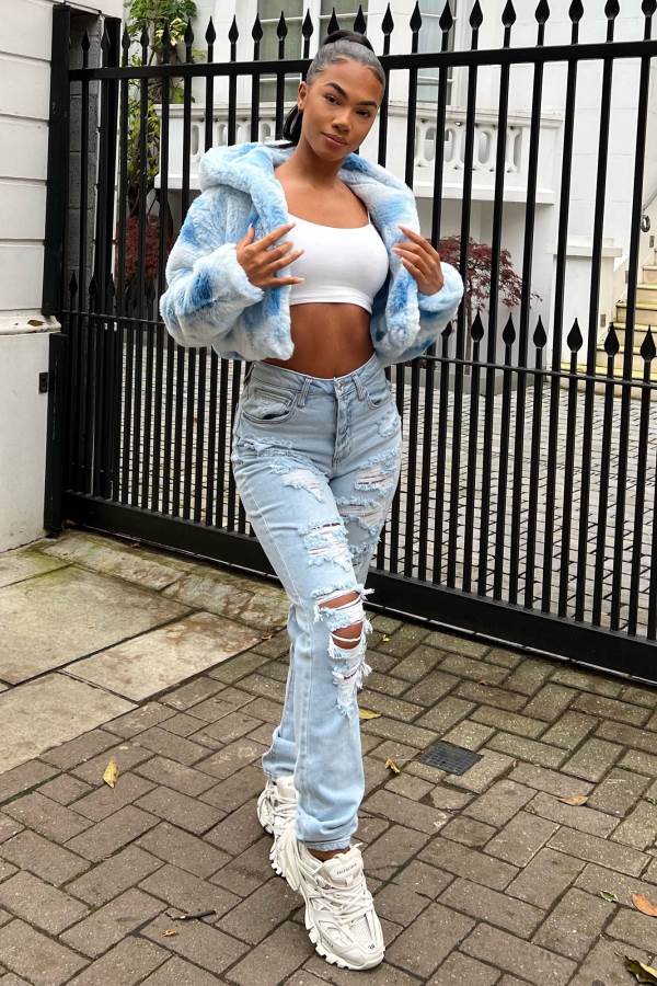 Light Blue Wash Fashion Nova Favorite Getaway Destroyed Straight Leg Women Jeans USA | 476809XFA