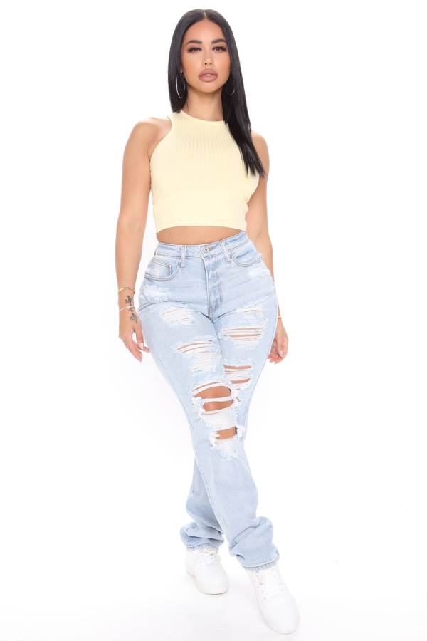 Light Blue Wash Fashion Nova Favorite Getaway Destroyed Straight Leg Women Jeans USA | 476809XFA