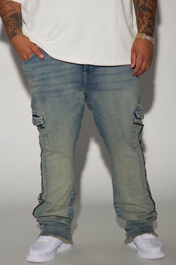 Light Blue Wash Fashion Nova Hilltop Stacked Skinny Flare Men Jeans USA | 374615NUV