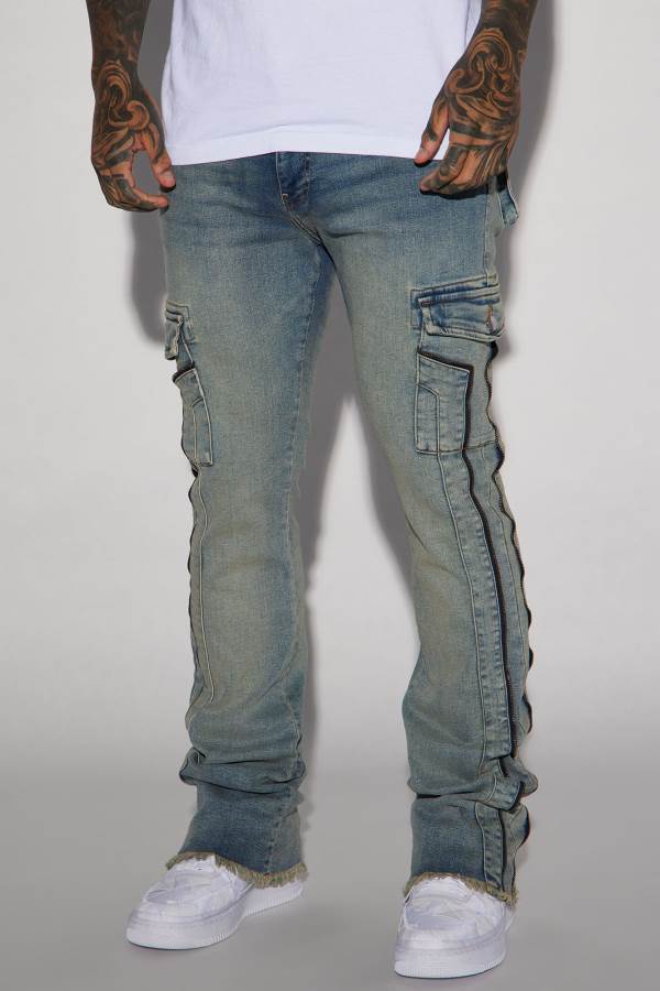 Light Blue Wash Fashion Nova Hilltop Stacked Skinny Flare Men Jeans USA | 374615NUV