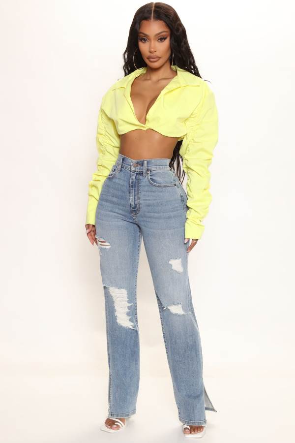 Light Blue Wash Fashion Nova Killing 'Em Softly Distressed Side Split Women Jeans USA | 978245MTP