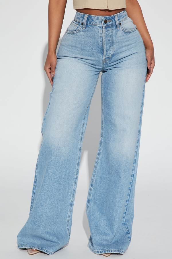 Light Blue Wash Fashion Nova Meant To Be Non Stretch Wide Leg Women Jeans USA | 640913YQP