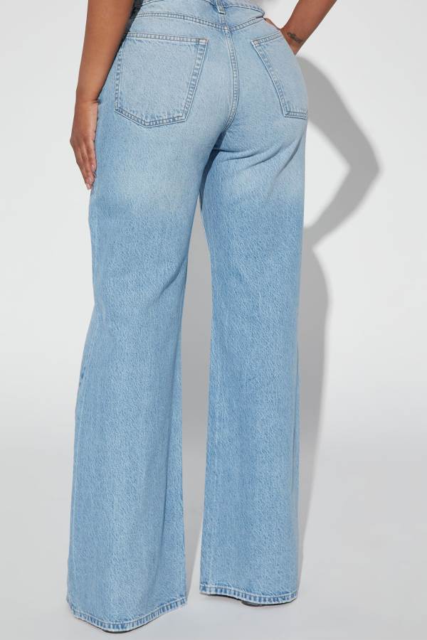 Light Blue Wash Fashion Nova Meant To Be Non Stretch Wide Leg Women Jeans USA | 640913YQP