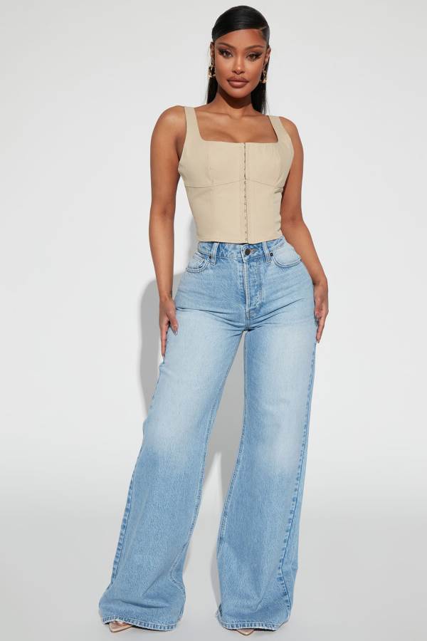 Light Blue Wash Fashion Nova Meant To Be Non Stretch Wide Leg Women Jeans USA | 640913YQP