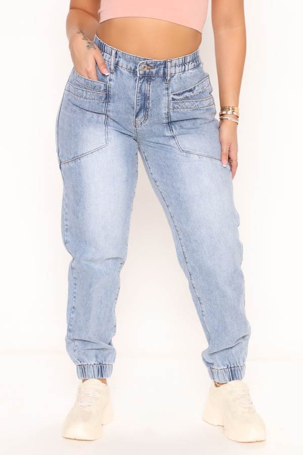 Light Blue Wash Fashion Nova Relaxed Loose Fit Jogger Women Jeans USA | 296503TMK