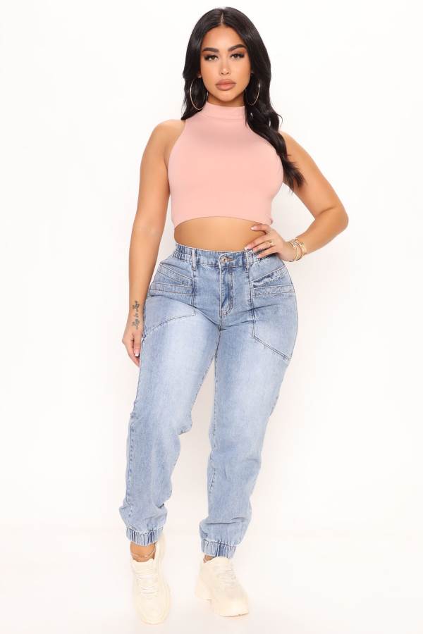 Light Blue Wash Fashion Nova Relaxed Loose Fit Jogger Women Jeans USA | 296503TMK