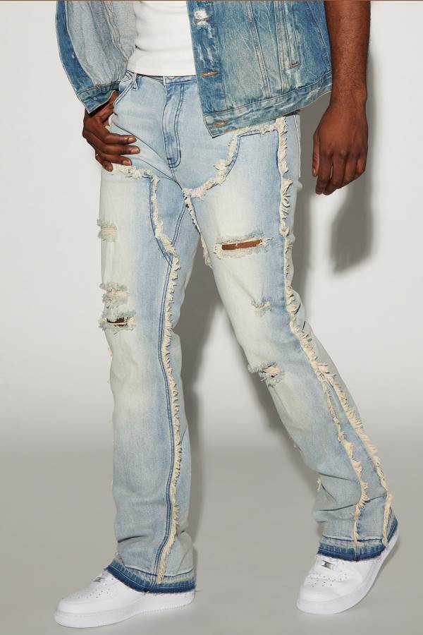 Light Blue Wash Fashion Nova Stoney Point Stacked Slim Flare Men Jeans USA | 302546SIB