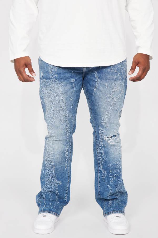 Light Blue Wash Fashion Nova Switch Up The Flow Stacked Slim Flare Men Jeans USA | 643197ZLI