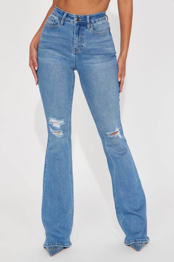 Light Blue Wash Fashion Nova Tall Girl Bye High Rise Flare Women Jeans USA | 264097SAO