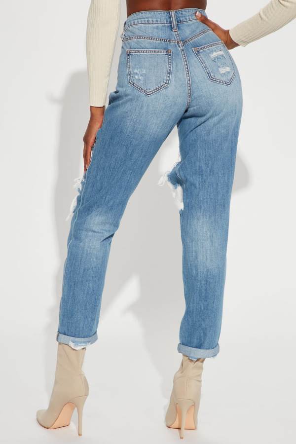 Light Blue Wash Fashion Nova Tall Jax Distressed High Rise Boyfriend Women Jeans USA | 489752PSI