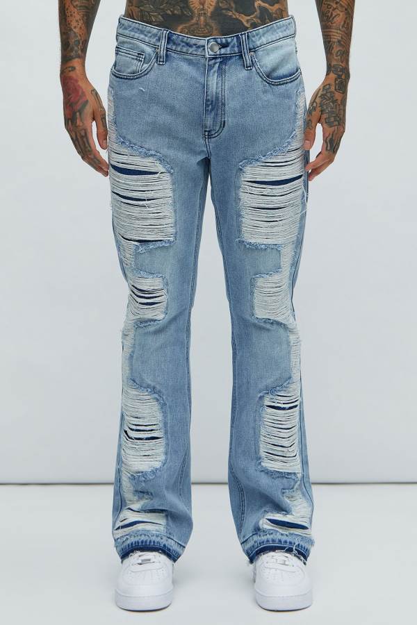 Light Blue Wash Fashion Nova Trap Stacked Slim Flare Men Jeans USA | 623491SAC