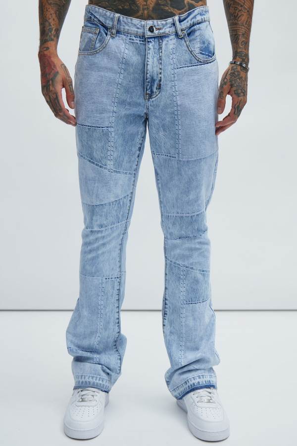 Light Blue Wash Fashion Nova Verdugo Stacked Slim Flare Men Jeans USA | 371048ACU