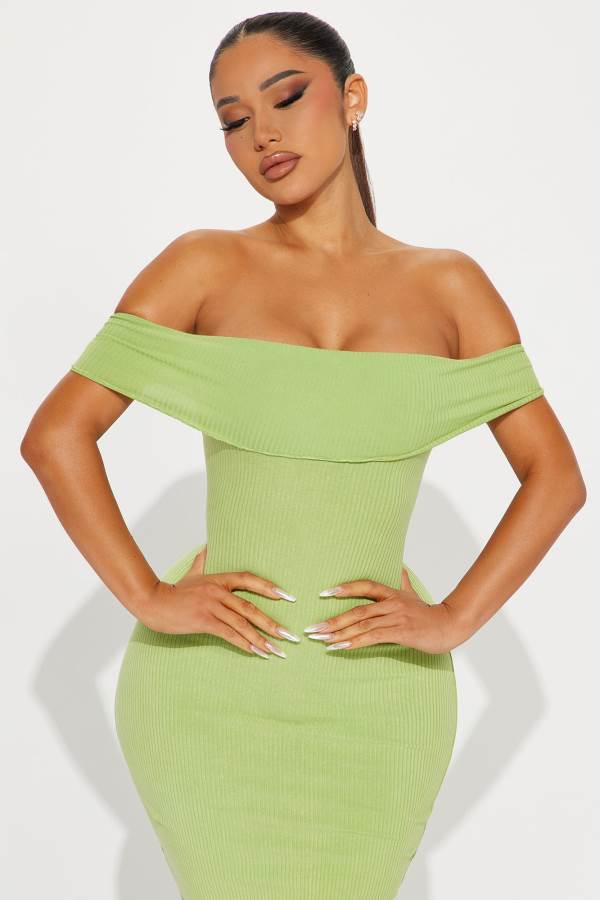 Light Green Fashion Nova Lacie Ribbed Midi Women Dress USA | 615273YAX