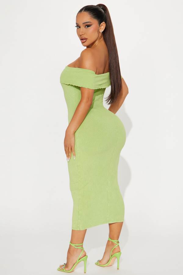 Light Green Fashion Nova Lacie Ribbed Midi Women Dress USA | 615273YAX