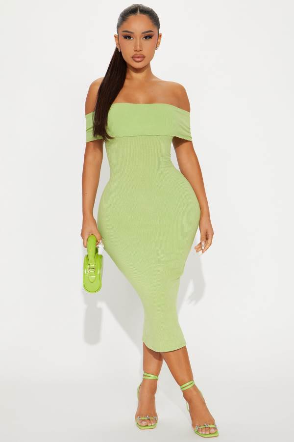 Light Green Fashion Nova Lacie Ribbed Midi Women Dress USA | 615273YAX