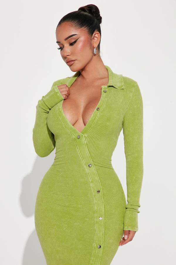 Light Green Fashion Nova Sunday Funday Ribbed Midi Women Dress USA | 612709XKT