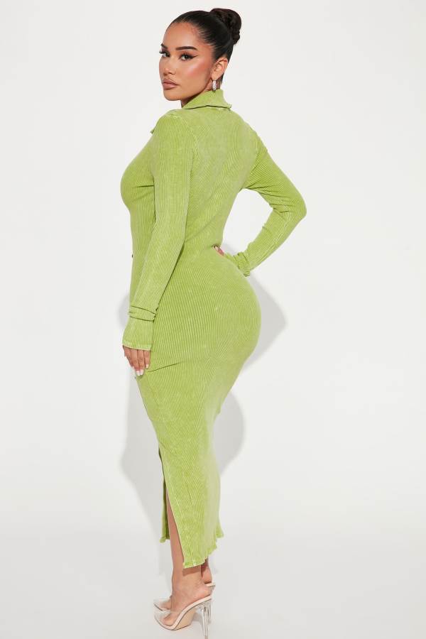 Light Green Fashion Nova Sunday Funday Ribbed Midi Women Dress USA | 612709XKT