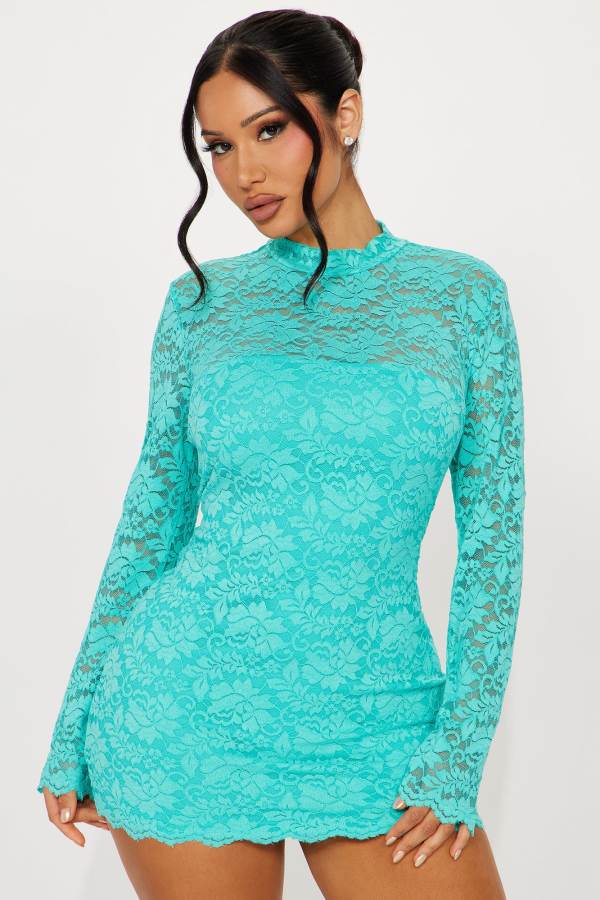 Light Turquoise Fashion Nova Riviera Lace Mini Women Dress USA | 473289XBS