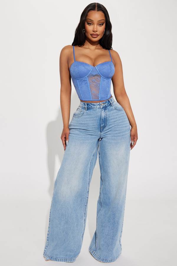 Light Wash Fashion Nova Brianca Bow Wide Leg Women Jeans USA | 340592PRY