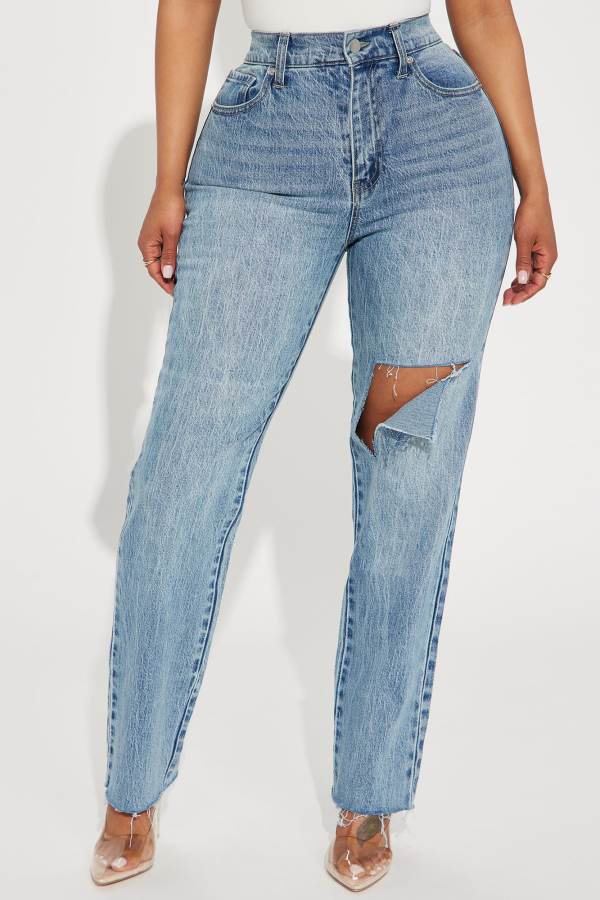 Light Wash Fashion Nova Catching Your Eye Stretch Straight Leg Women Jeans USA | 423807HCF