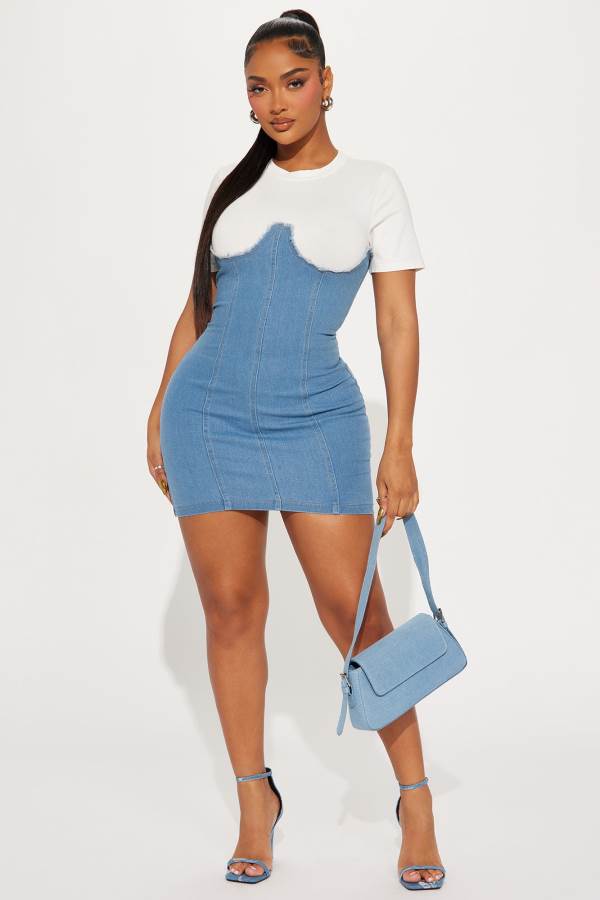 Light Wash Fashion Nova Dream Denim Mini Women Dress USA | 670324UOT