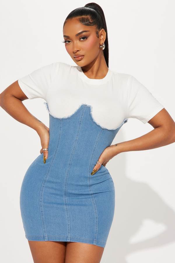 Light Wash Fashion Nova Dream Denim Mini Women Dress USA | 670324UOT