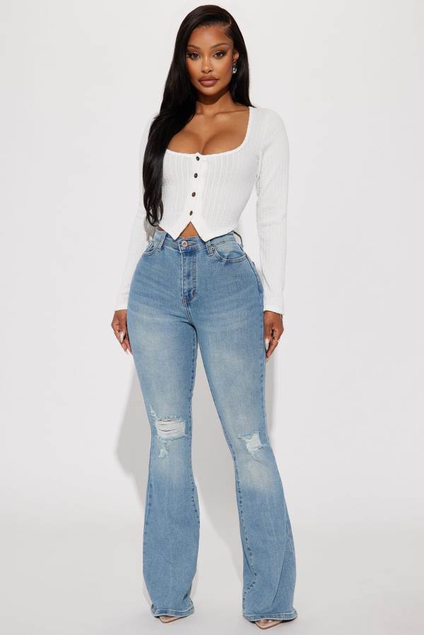 Light Wash Fashion Nova Every Now And Then Stretch Flare Women Jeans USA | 578432AEX