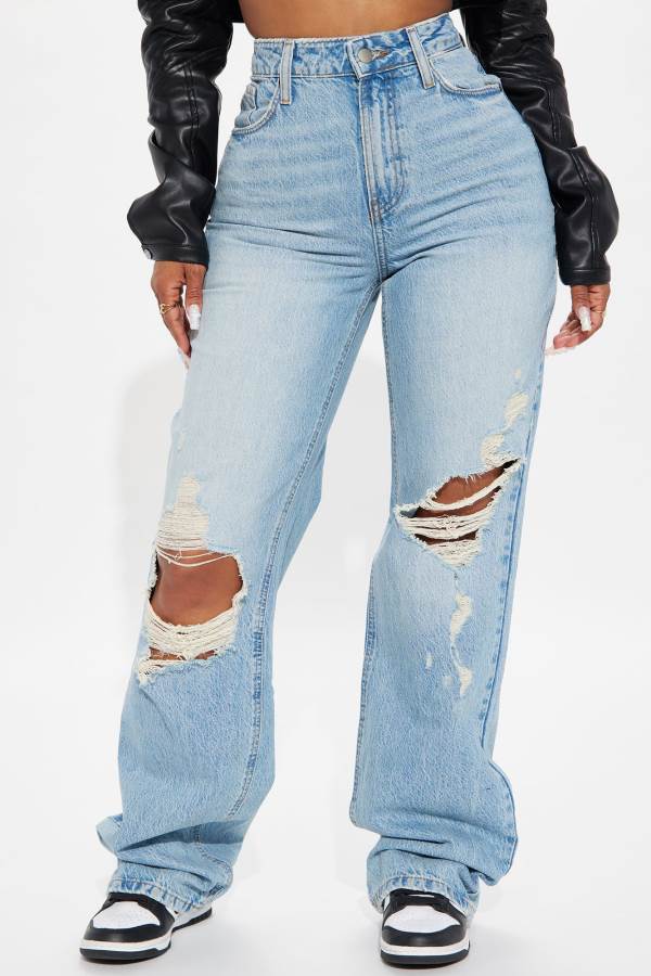 Light Wash Fashion Nova Favorite Forever Ripped Stacked Straight Leg Women Jeans USA | 206814MOT