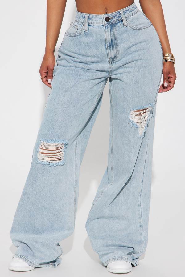 Light Wash Fashion Nova Fly By Night Non Stretch Wide Leg Women Jeans USA | 701942LRM