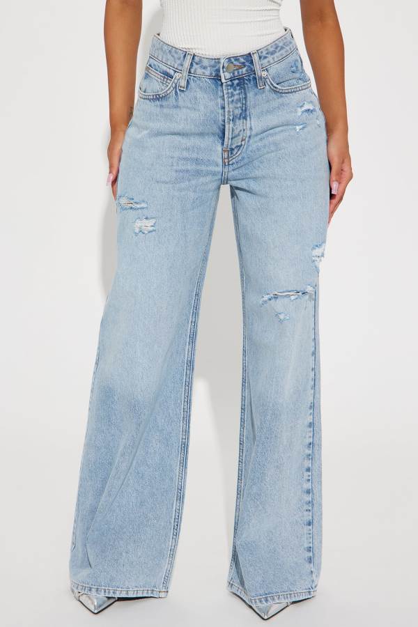 Light Wash Fashion Nova Good Advice Wide Leg Women Jeans USA | 132509AXF