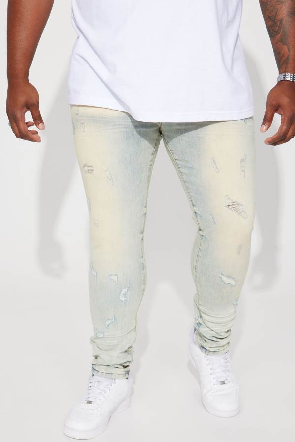 Light Wash Fashion Nova Good Days RIpped Stacked Skinny Men Jeans USA | 158064TCX