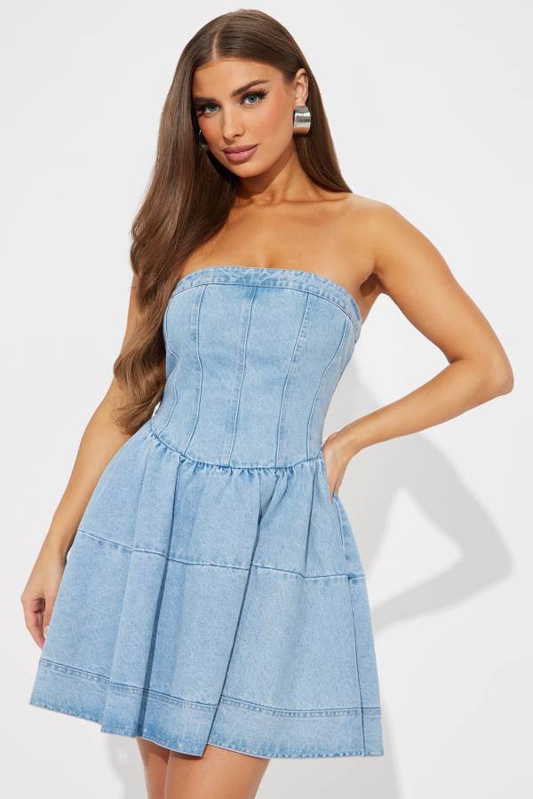 Light Wash Fashion Nova Grunge Era Denim Mini Women Dress USA | 971840QMI