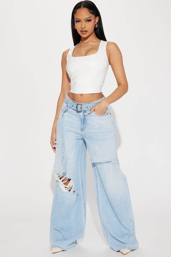 Light Wash Fashion Nova Hush Up Belted Wide Leg Women Jeans USA | 706145IMK