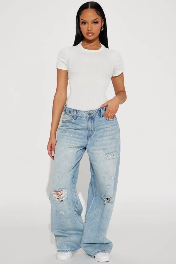 Light Wash Fashion Nova Juliette Ripped Loose Straight Leg Women Jeans USA | 065912PSJ