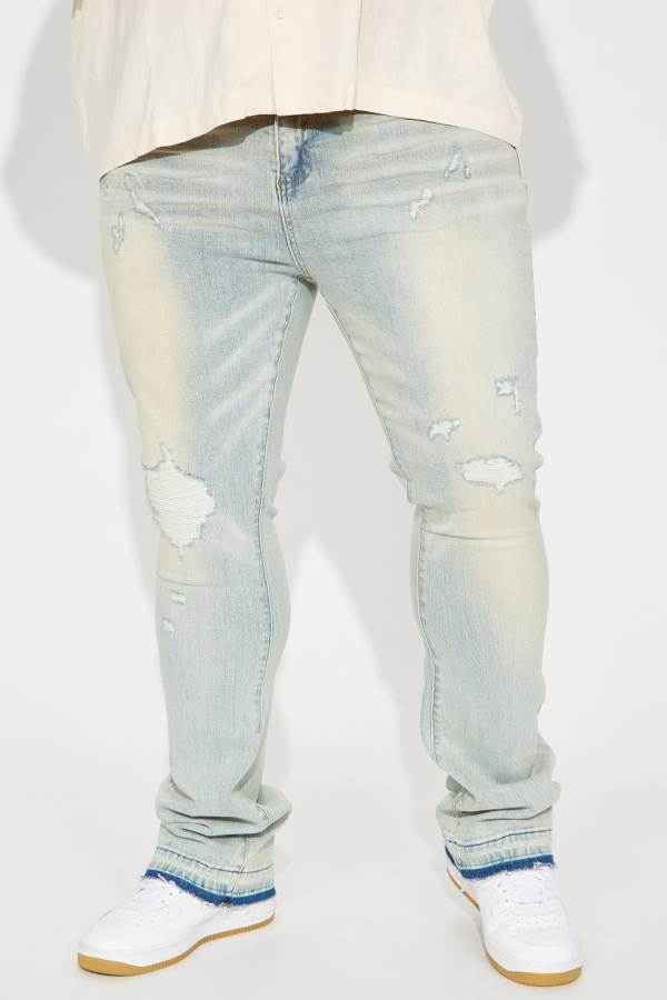 Light Wash Fashion Nova Not Too Much Ripped Stacked Skinny Flare Men Jeans USA | 316728ESP