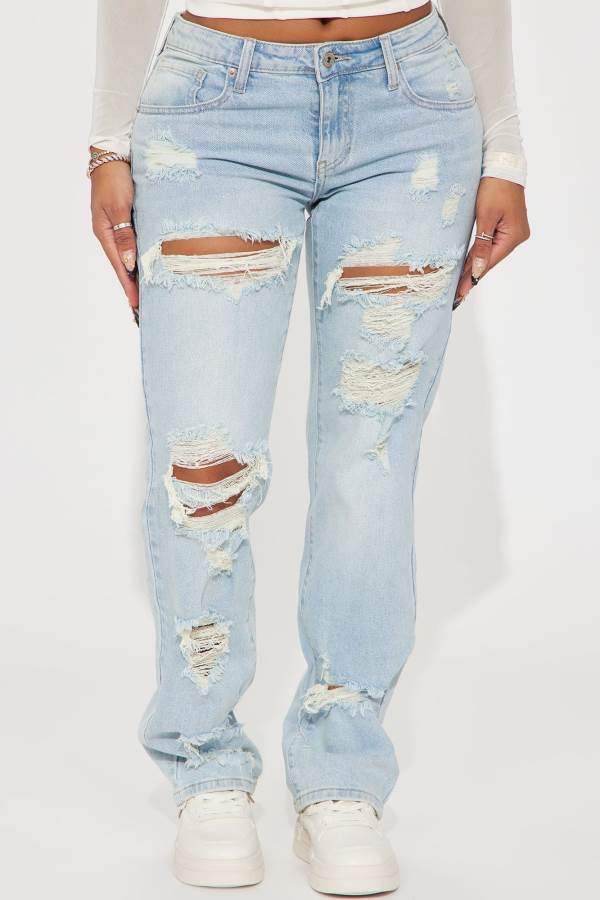 Light Wash Fashion Nova Off The Hook Ripped Straight Leg Women Jeans USA | 098432YBM