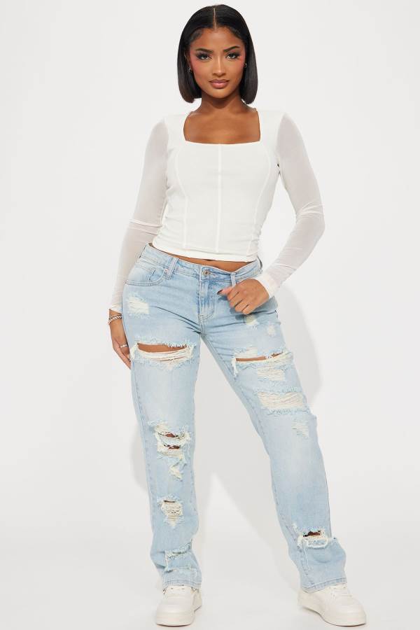 Light Wash Fashion Nova Off The Hook Ripped Straight Leg Women Jeans USA | 098432YBM