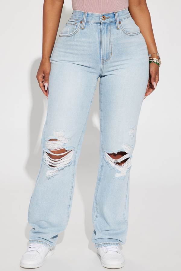 Light Wash Fashion Nova Only One Non Stretch Ripped Straight Leg Women Jeans USA | 271460DCZ