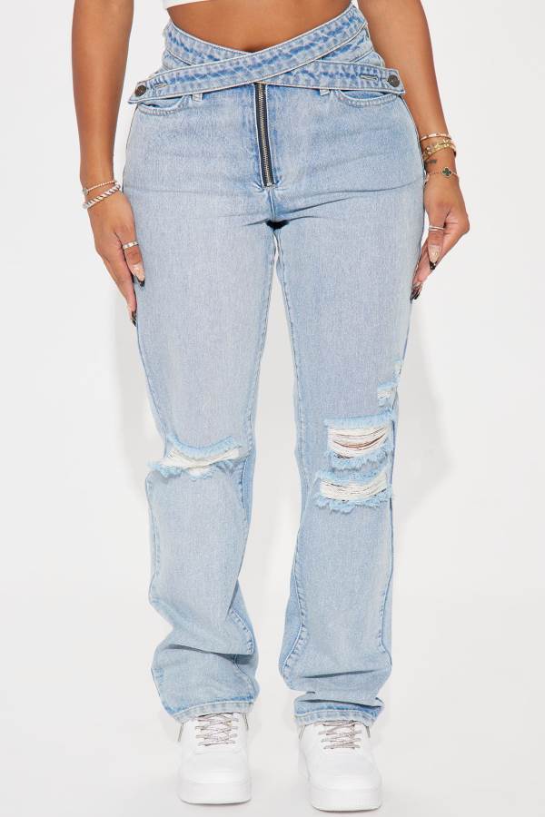 Light Wash Fashion Nova Past And Present Crossover Women Jeans USA | 294718ZCQ