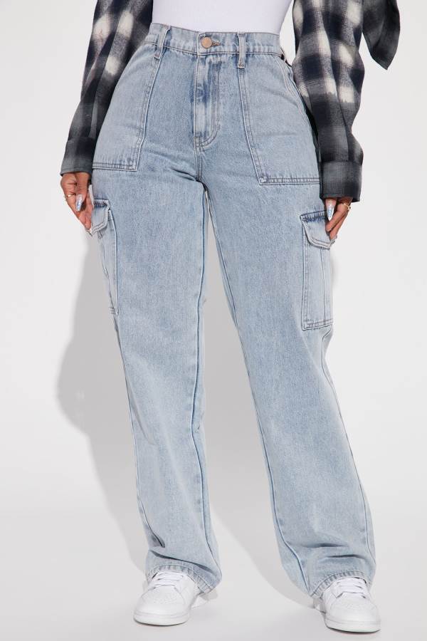 Light Wash Fashion Nova Plenty Good 90's Cargo Women Jeans USA | 902768TVU