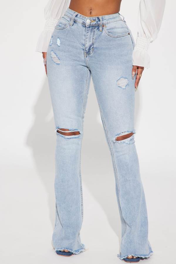 Light Wash Fashion Nova Really Rowdy Ripped Stretch Flare Women Jeans USA | 329475XEP