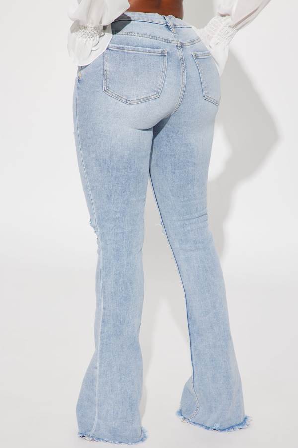 Light Wash Fashion Nova Really Rowdy Ripped Stretch Flare Women Jeans USA | 329475XEP