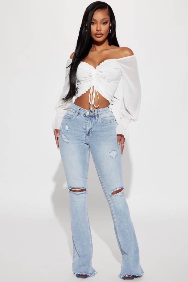 Light Wash Fashion Nova Really Rowdy Ripped Stretch Flare Women Jeans USA | 329475XEP