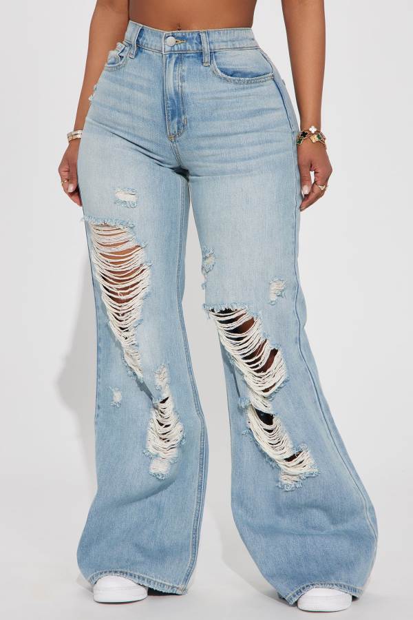 Light Wash Fashion Nova Reconnecting Ripped Baggy Women Jeans USA | 426750BOK