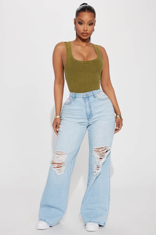 Light Wash Fashion Nova Risking It All Ripped Wide Leg Women Jeans USA | 182963ZOA