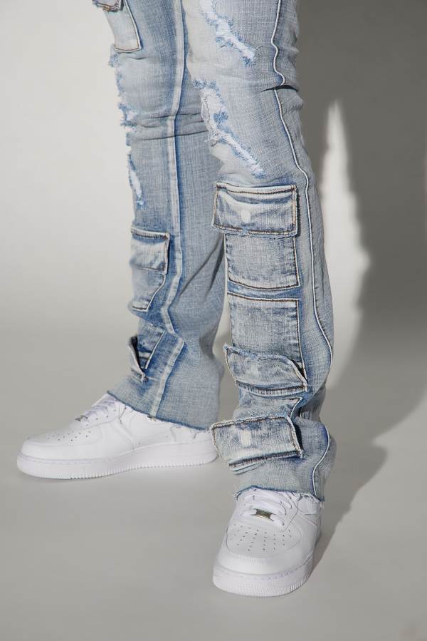 Light Wash Fashion Nova Spot On Stacked Skinny Flare Men Jeans USA | 627098TKY