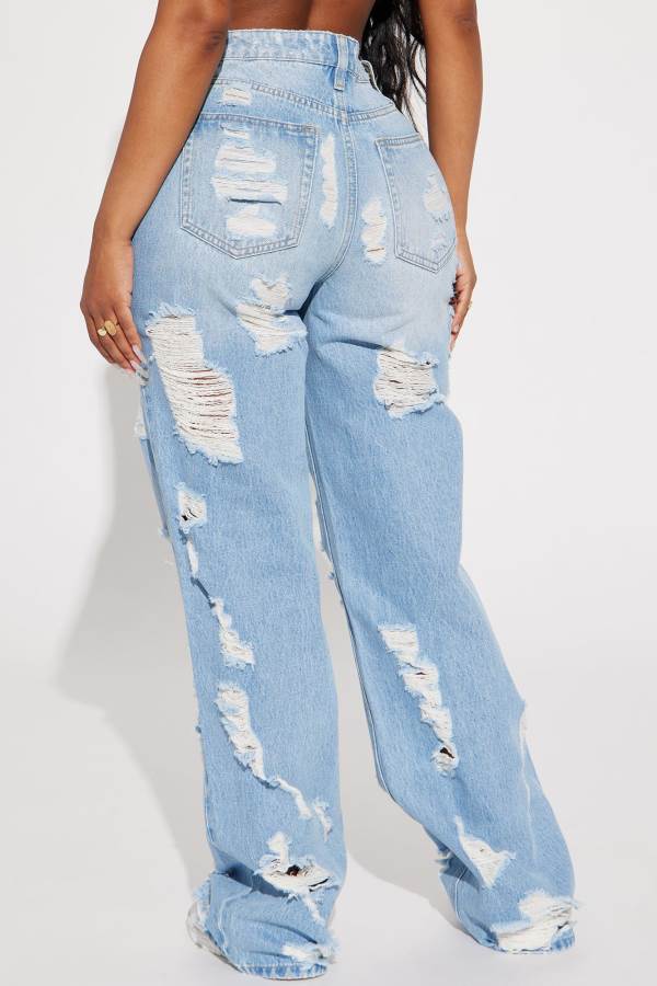 Light Wash Fashion Nova Summer Fling Destroyed Foldover Baggy Women Jeans USA | 687024MDO