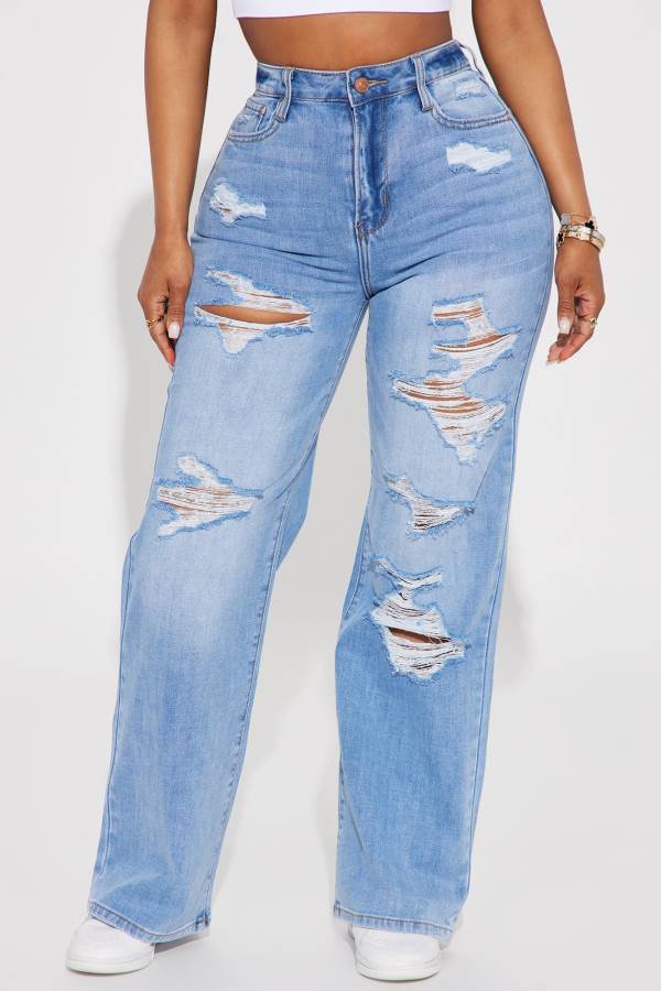 Light Wash Fashion Nova Watch Me Ripped Wide Leg Women Jeans USA | 597310MPL